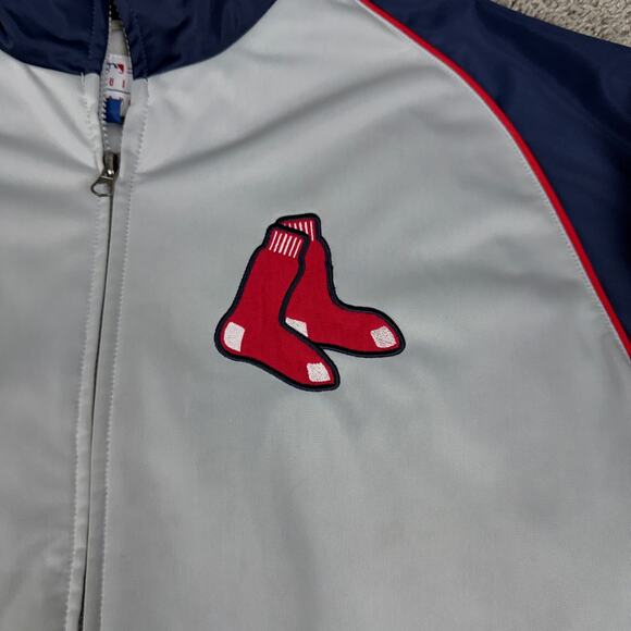 Boston Red Sox Jacket Mens L Gray Navy Baseball Zip Windbreaker Track Coat READ - Picture 5 of 15